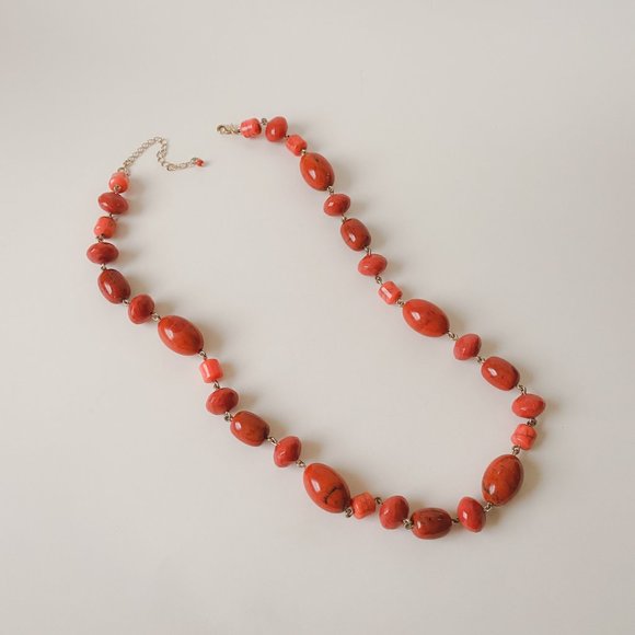 Avon Chunky Faux Stone Orange Beaded Chain Funky Bright Geometric Necklace - Picture 2 of 12